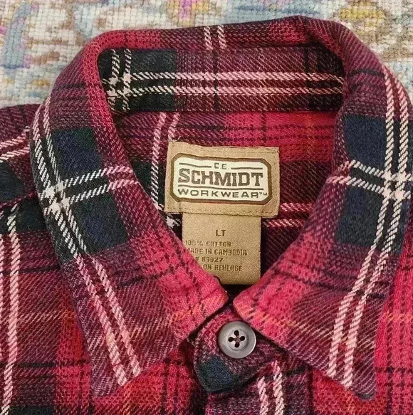 CE Schmidt Men's Red Plaid Button Front Shacket top, sz LG - Picture 3 of 12